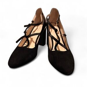 Cole Haan Black Suede & Leather Strappy Rheba Pumps — Women’s 8.5M